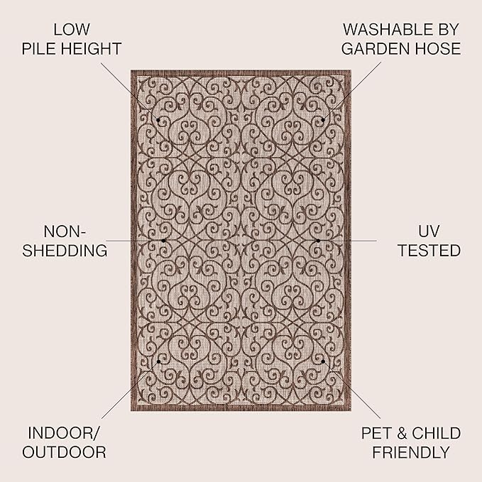 JONATHAN Y Vintage Filigree Indoor Outdoor Area Rug 8X10 Taupe/Espresso - Image 2