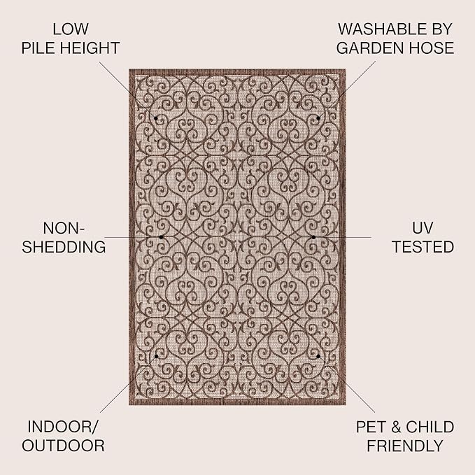 JONATHAN Y Vintage Filigree Indoor Outdoor Area Rug 9X12 Taupe/Espresso - Image 3