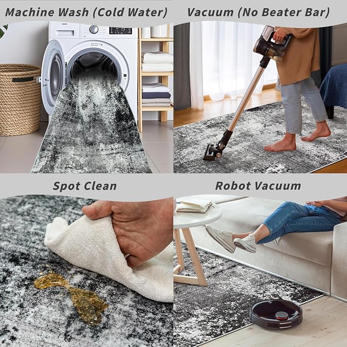 Kitchen Runner Rug 3x7 Washable Non-Slip Modern Abstract Neutral Carpet - Image 7