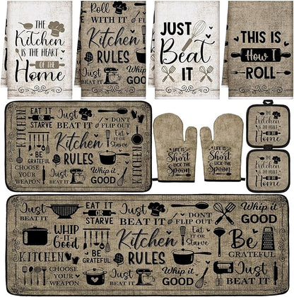 Fourluoo 10 Pcs Attractive Style Kitchen Dish Towels Rugs Oven Mitts and Pot by Fourluoo