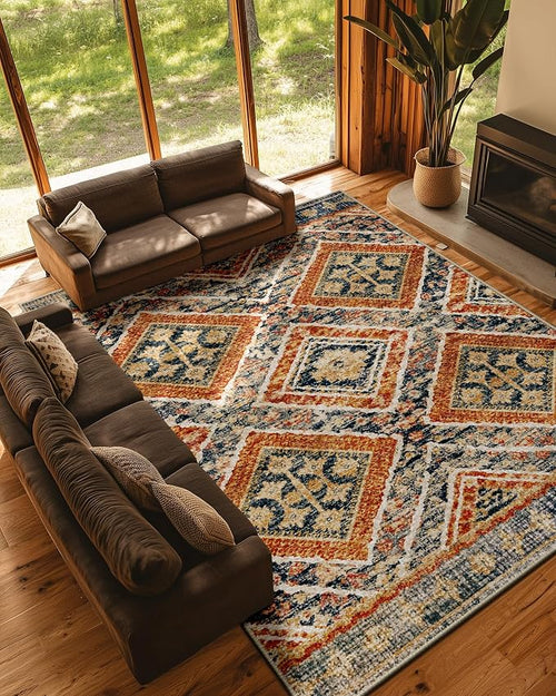 Area Rug 8x10 Rug Machine Washable Non-Slip Low Pile Print Pattern Western Rug - Image 2