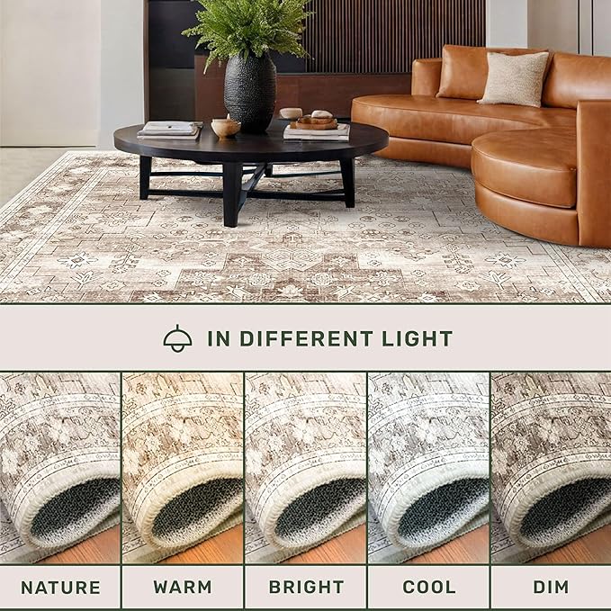 Hazo Haus Washable Neutral Farmhouse Living Room Rug, 5x7 Area Rugs - Image 8