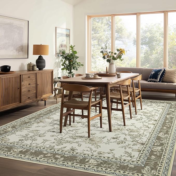 Beige and Taupe Farmhouse Washable 9x12 Area Rugs - Image 2