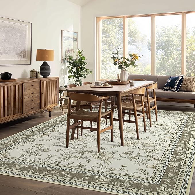 Neutral Beige Floral Area Rugs 6x9 Living Room, Taupe - Image 8