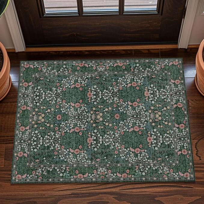 Washable 2x3 Entry Rug, Front Door Rugs Indoor, Vintage Floral Area Rugs by Unknown