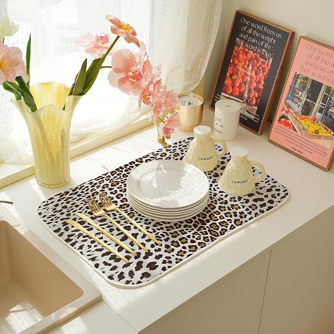 Brown Leopard Print Drying Mat 18x24 Inches - Image 3