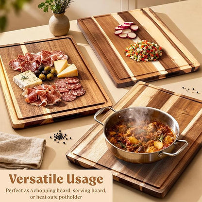 Acacia Wood XL Cutting Board for Kitchen, Large Cutting Board 17.1 × 12.8 - Image 5
