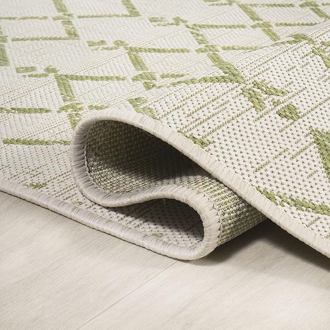 JONATHAN Y Moroccan Geometric Indoor Outdoor Runner Rug 2X10 Cream/Green - Image 5