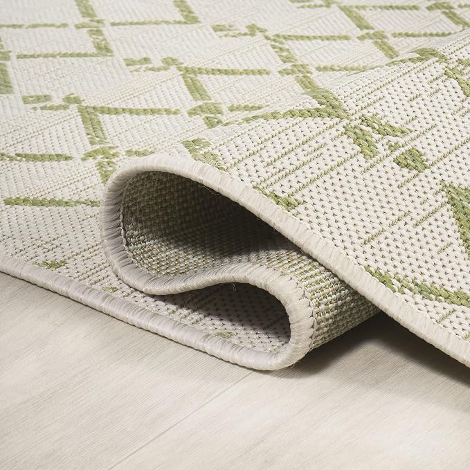 JONATHAN Y Moroccan Geometric Indoor Outdoor Square Area Rug 5X5 Cream/Green - Image 5