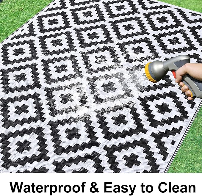 Smiry Waterproof Outdoor Rug 9x12 ft, Reversible Plastic Straw Patio Camping - Image 2