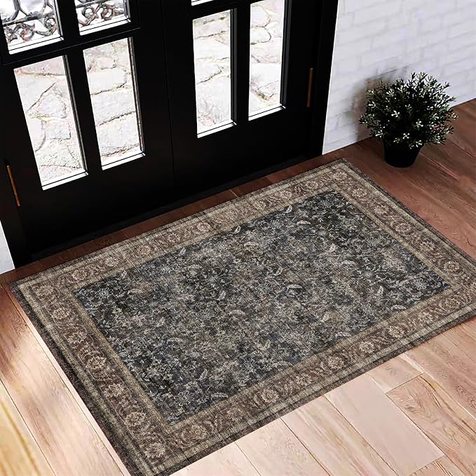 CHAMPLANT Washable Area Rug 2'x3' Door Mat Vintage Distressed Doormat Indoor by CHAMPLANT