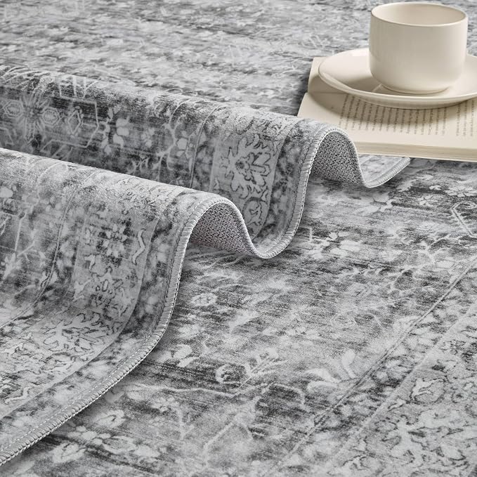 Latte&Fog Grey Area Rugs 8x10 for Bedroom, Washeble Vintage Rugs for Living Room - Image 8