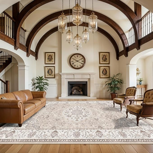 12x15 Living Room Area Rug: Oriental Large Neutral Bedroom Carpet Soft by HYHAOYUNLAI