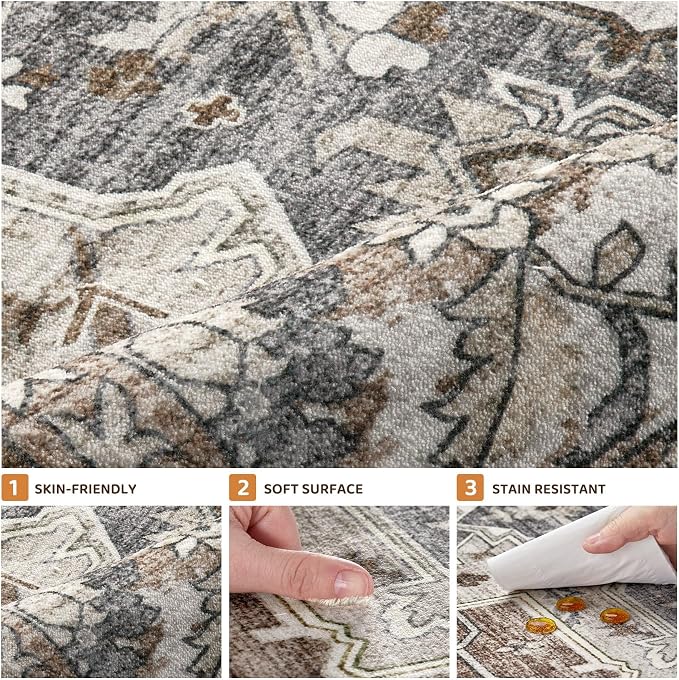 6x9 Area Rugs Living Room: Washable Vintage Rug Large Non-Slip Stain Resistant - Image 9