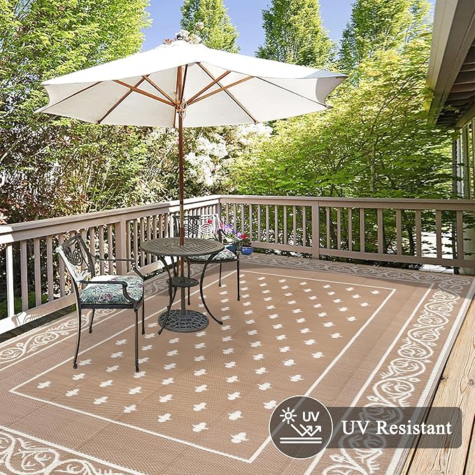 Pauwer Waterproof Outdoor Rug 6x9, Reversible Plastic Straw Patio Camping Rug - Image 4