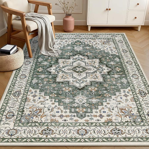 3x5 Area Rugs Living Room Rug: Washable Vintage Boho Medallion Rug No Slip - Image 2
