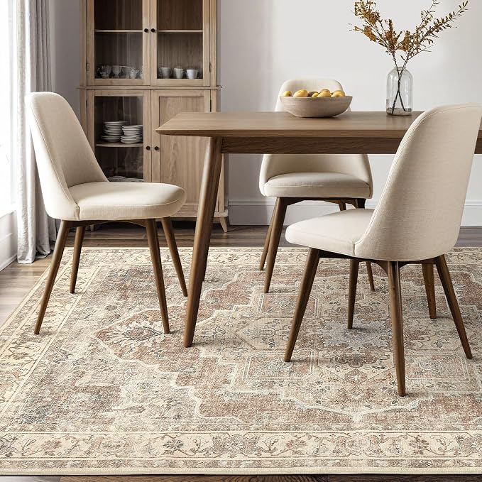 8x10 Washable Area Rug: Vintage Neutral Soft Non Slip Thin Large Floor Carpet - Image 6