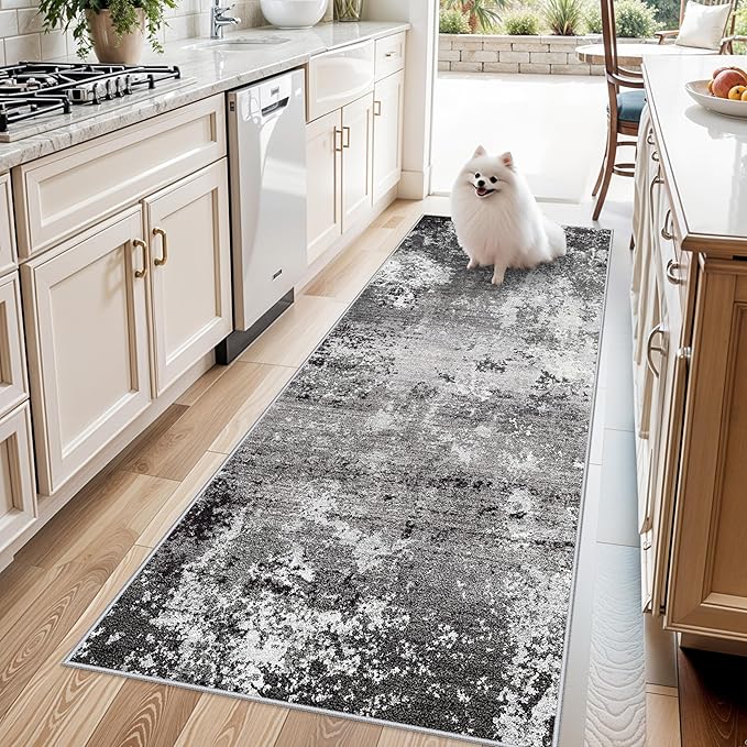 Kitchen Runner Rug 3x7 Washable Non-Slip Modern Abstract Neutral Carpet by BYYVOORugsforYourHome