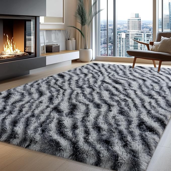 8x10 Large Area Rugs for Living Room, Soft Black White Zebra Big Shag Rug for - Image 8