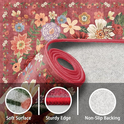 Area Rugs 10x14 for Living Room, Non Slip Machine Washable Floral Rugs - Image 2