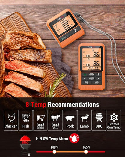 TempPro TP826 500FT Wireless Meat Thermometer, Dual Meat Probe Cooking - Image 3