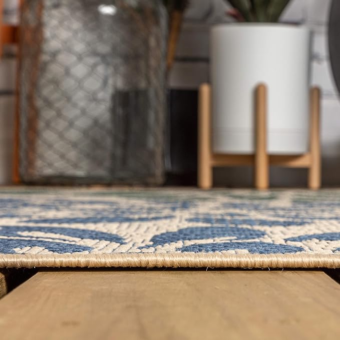 JONATHAN Y Floral Textured Weave Indoor Outdoor Area Rug 4X6 Navy/Green - Image 6