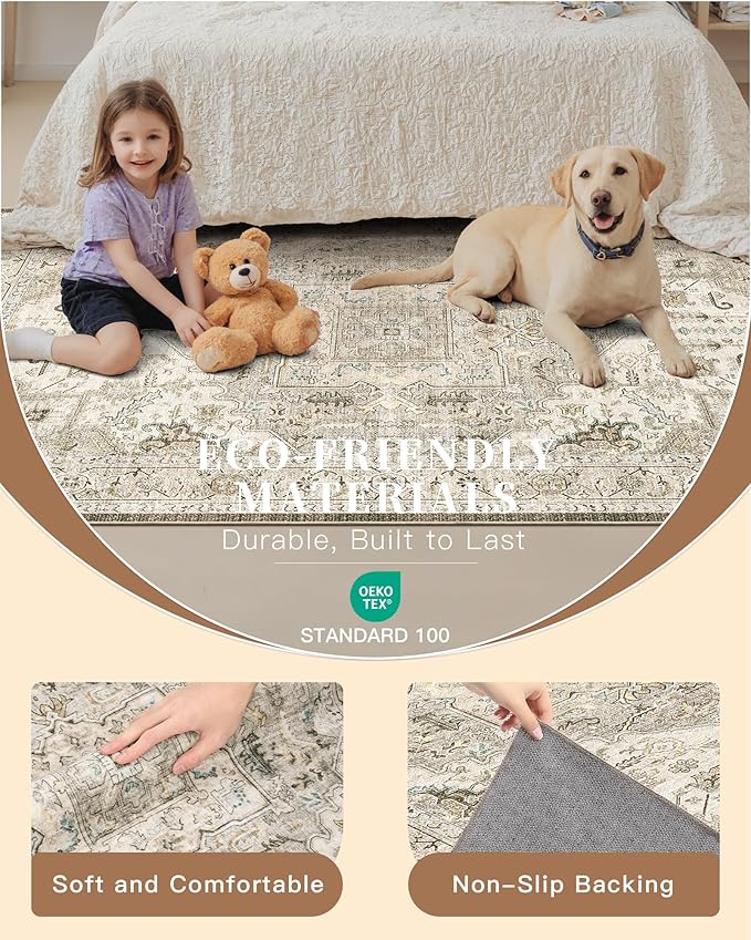 Madane Washable Area Rug 2x3, Small Entryway Rug Non-Slip Vintage Door Mat - Image 5