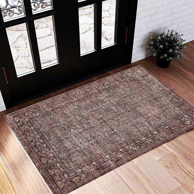 CHAMPLANT Washable Area Rug 2'x3' Door Mat Vintage Distressed Doormat Indoor by CHAMPLANT
