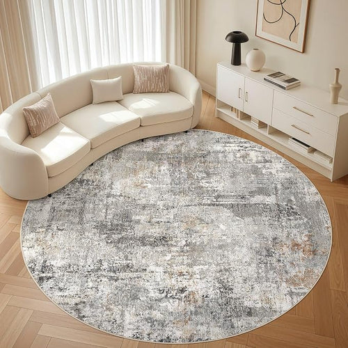 8ft Round Rug Living Room Rugs: 8x8 Washable Circle Large Abstract Modern Soft by LOONGRUG