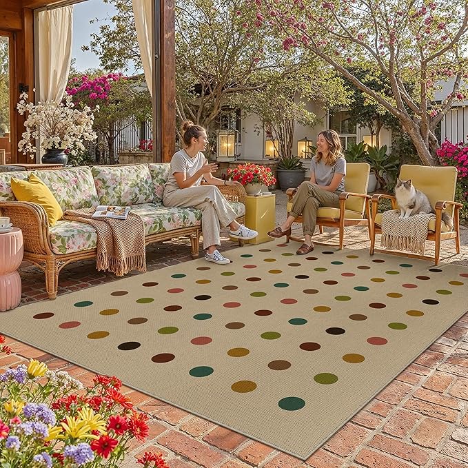 HUGEAR 8x10 Jute Outdoor Indoor Rug Washable Geometric Linen Textured Weave - Image 2