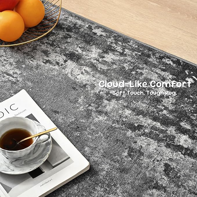 Entrance Rugs Indoor 2x4 Black Entry Rug Washable Abstract Black Small Area Rug - Image 6