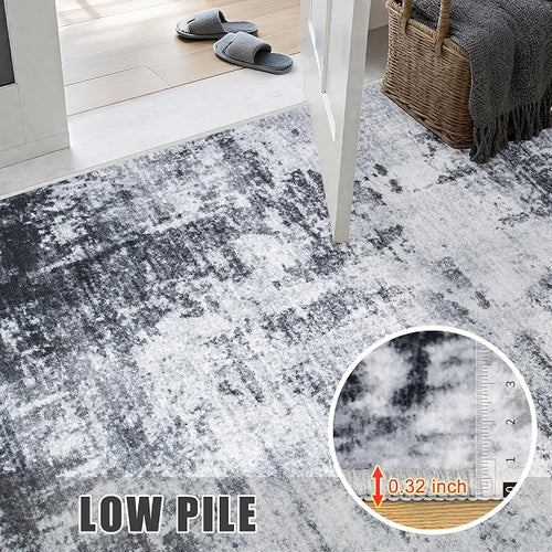 2.6'x10' Runner Rug Washable Rug: Modern Abstract Soft Thin Runner Rug Dark - Image 2