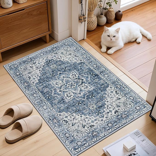 2x3 Area Rugs Living Room Rug: Washable Vintage Boho Medallion Rug No Slip - Image 2