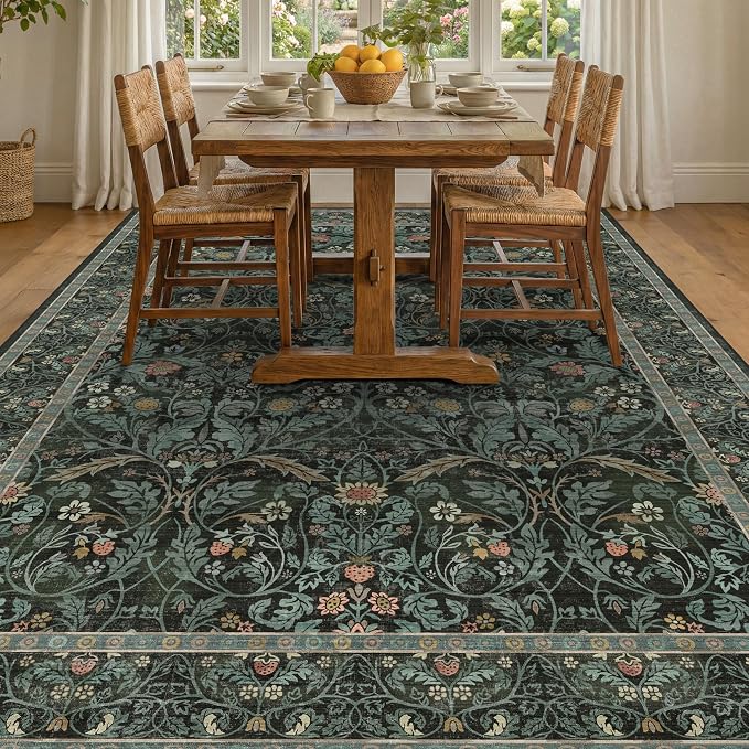 Boho 8x10 Rugs for Living Room, Dark Green Moody Washable Area Rugs for Bedroom - Image 6