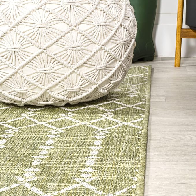 JONATHAN Y Moroccan Geometric Indoor Outdoor Runner Rug 2X8 Light Green/Cream - Image 4