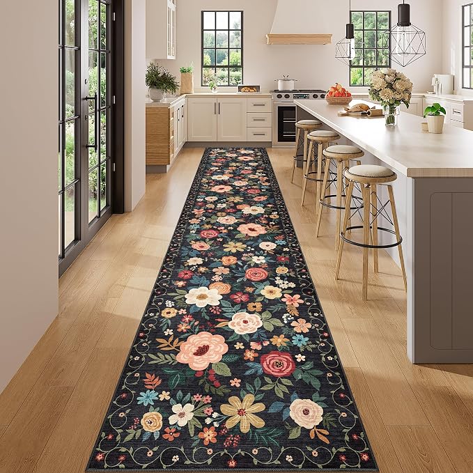 DUKINO 2x14 Runner Rug, Floral Long Washable Boho Kitchen Runner Rug by DUKINO