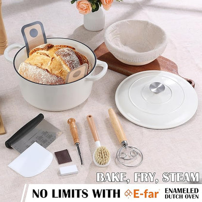 E-far Enameled Dutch Oven Pot for Bread Baking, 6QT Enameled Cast Iron Cookware - Image 7