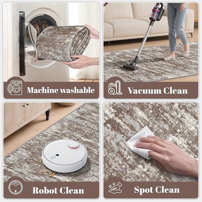 3x5 Area Rug Washable Entryway Rug Non Slip Abstract High-Stain Resistance No - Image 3