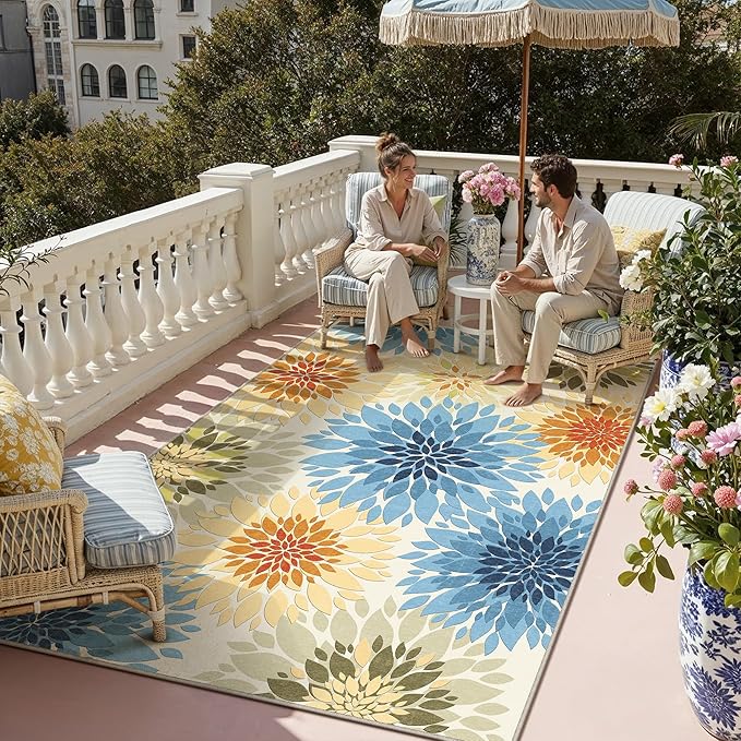 5x8 Indoor Outdoor Area Rug Washable Patio Rug Colorful Non Slip Non Shedding by WondRg