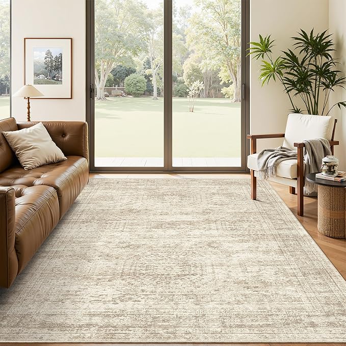 Soalmost 5x7 Area Rugs Beige Low Pile Indoor Washable Trendy Faded Style Rugs by Soalmost