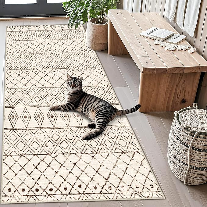 3x6 Washable Kitchen Runner Rug: Non Slip Moroccan Hallway Runners by BYYVOORugsforYourHome
