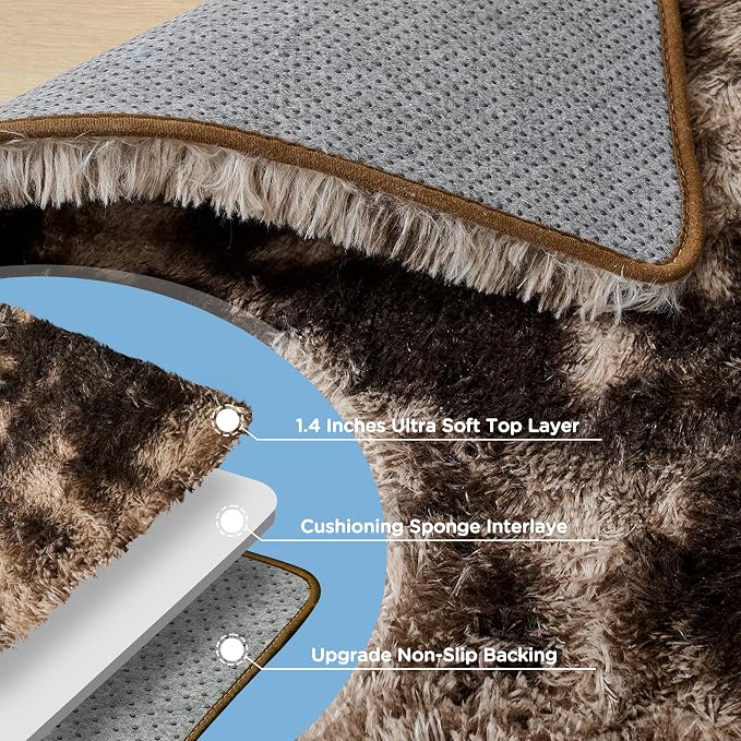 9x12 Tie-Dyed Brown Area Rugs for Living Room, Large Fluffy Shag Rug for - Image 7