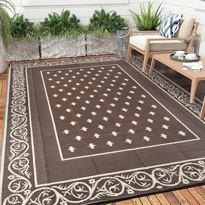 Pauwer Waterproof Outdoor Rug 10x14, Reversible Plastic Straw Patio Camping Rug - Image 7