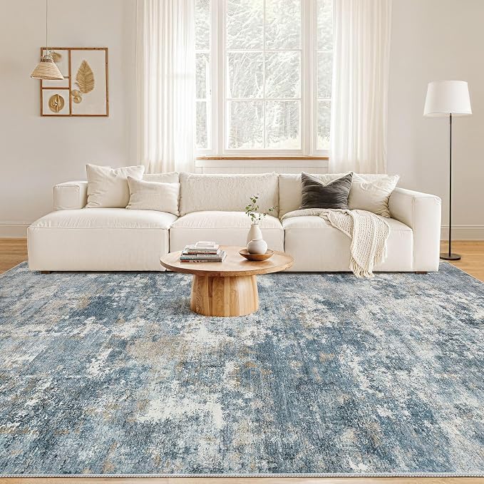 Nakagishi 10x14 Area Rugs Living Room: Washable Abstract Large Neutral Soft Rug - Image 4