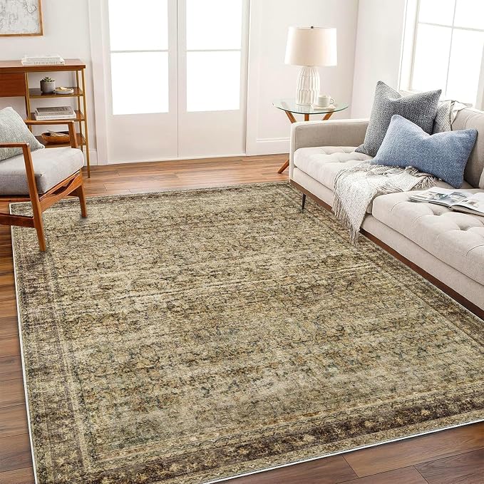 CHAMPLANT Area Rug 10x14 Washable Brown Vintage Traditional Mat Distressed - Image 2