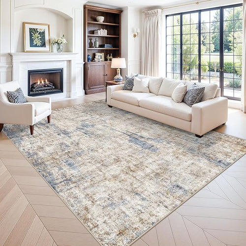 9x12 Washable Living Room Rug – Neutral Modern Abstract Large Area Rugs by ZHXXUJ