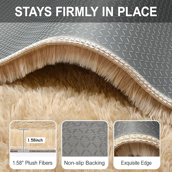 2x8 ft Beige Runner Rugs for Bedroom Living Room, Soft Plush Fluffy Throw Rug - Image 6
