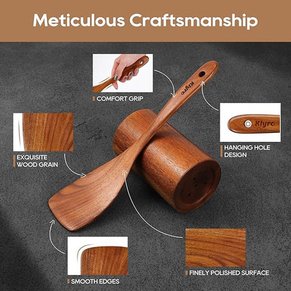 Teak Kitchen Utensils Set, 5 Piece Premium Wooden Cooking Utensils Set - Image 3
