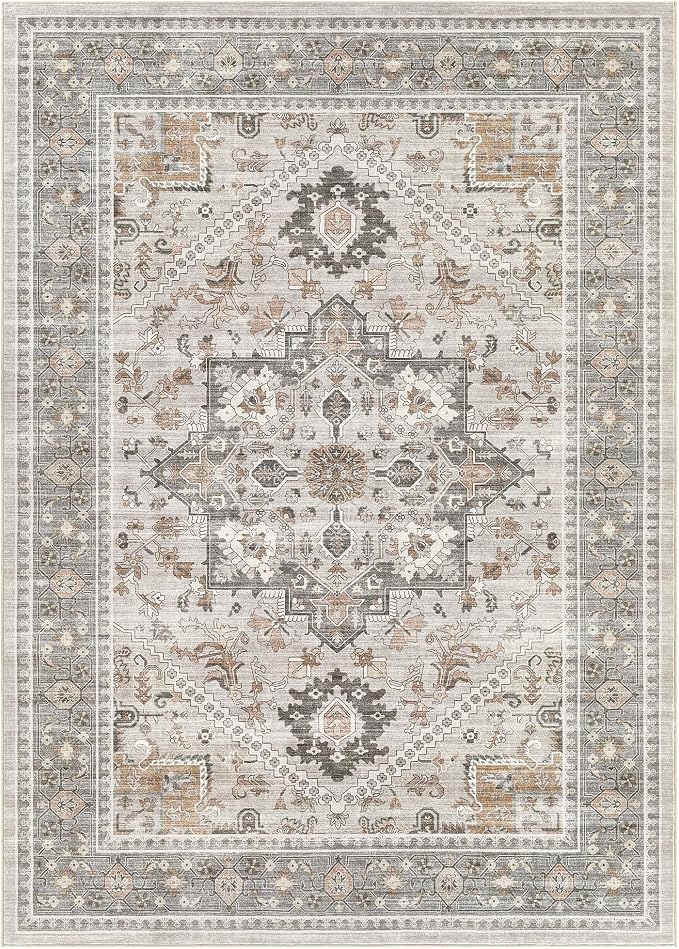 8x10 Vintage Area Rug: Washable Neutral Soft Non Slip Thin Large Floor Carpet - Image 9