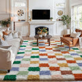 PureCozy Checkered Rug 9x12 for Living Room, Modern Neutral Shag Rug Washable by PureCozy